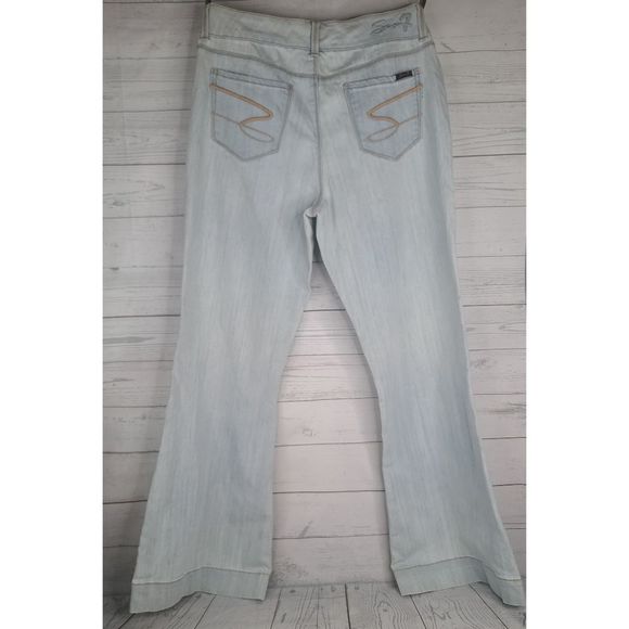 seven7 10 Sexy Flare Jeans Blue light Wash Distressed Denim Hippie Boho Hipster - Picture 2 of 9